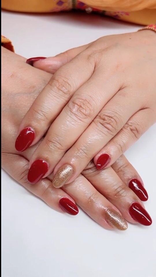 Red with gold sparkle